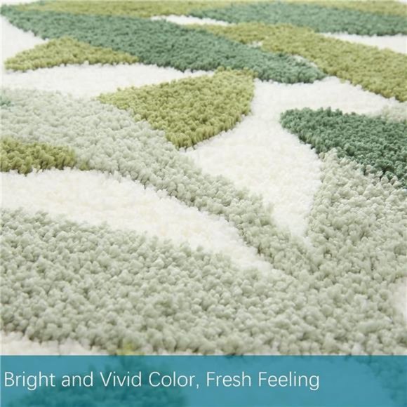 Bathroom Rugs - Green Bath Rug Non Slip Back Water Absorbent Leaves Plush - Picture 6 of 6